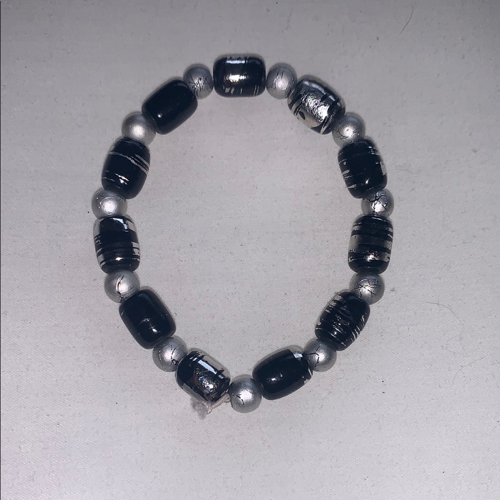 Handmade Black and Silver Beaded Bracelet